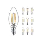 Confezione Multipack 10x Philips MASTER Value LEDcandle E14 Filamento Chiara 3.4W 470lm - 927 Bianco Molto Caldo | Miglior resa cromatica - Dimmerabile - Sostitutiva 25W